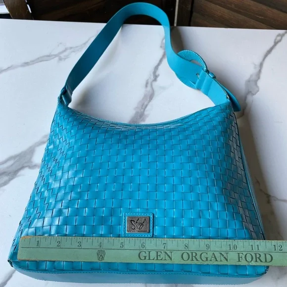 Sharif Luxury Blue Woven Leather Hobo Bag - Picture 3 of 9